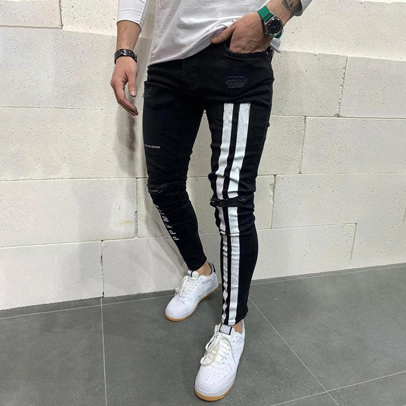 Wool Ripped Patch Denim Pants