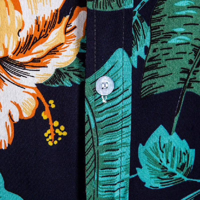 Cotton And Linen Printed Pocket Button-down Shirt