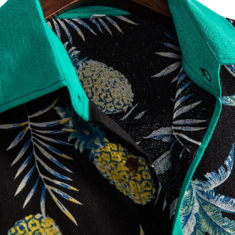 Cotton And Linen Printed Pocket Button-down Shirt