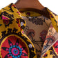 Cotton And Linen Printed Pocket Button-down Shirt
