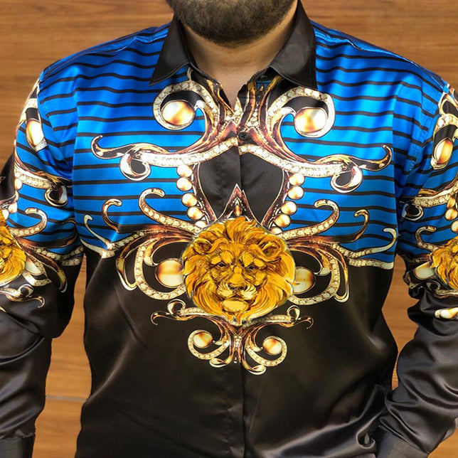 Lion Stripe Graphic Contrast Print Casual Shirt