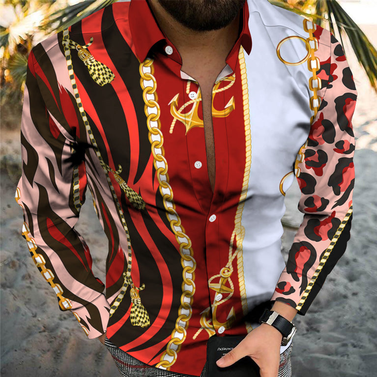 Unique Personality Trend Print Casual Beach Vacation Long Sleeve Shirt