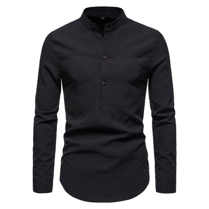 Cotton And Linen Printed Pocket Button-down Shirt
