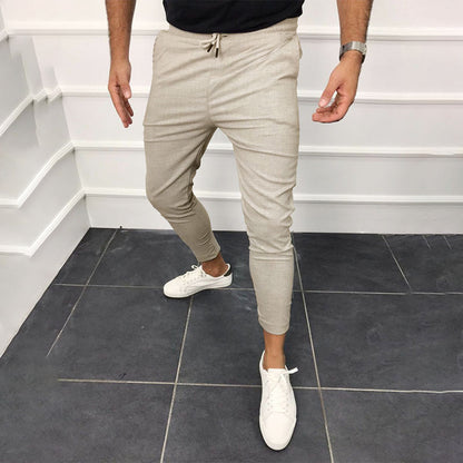 Lace-up casual trousers solid colour jogging trousers sports nine-quarter trousers