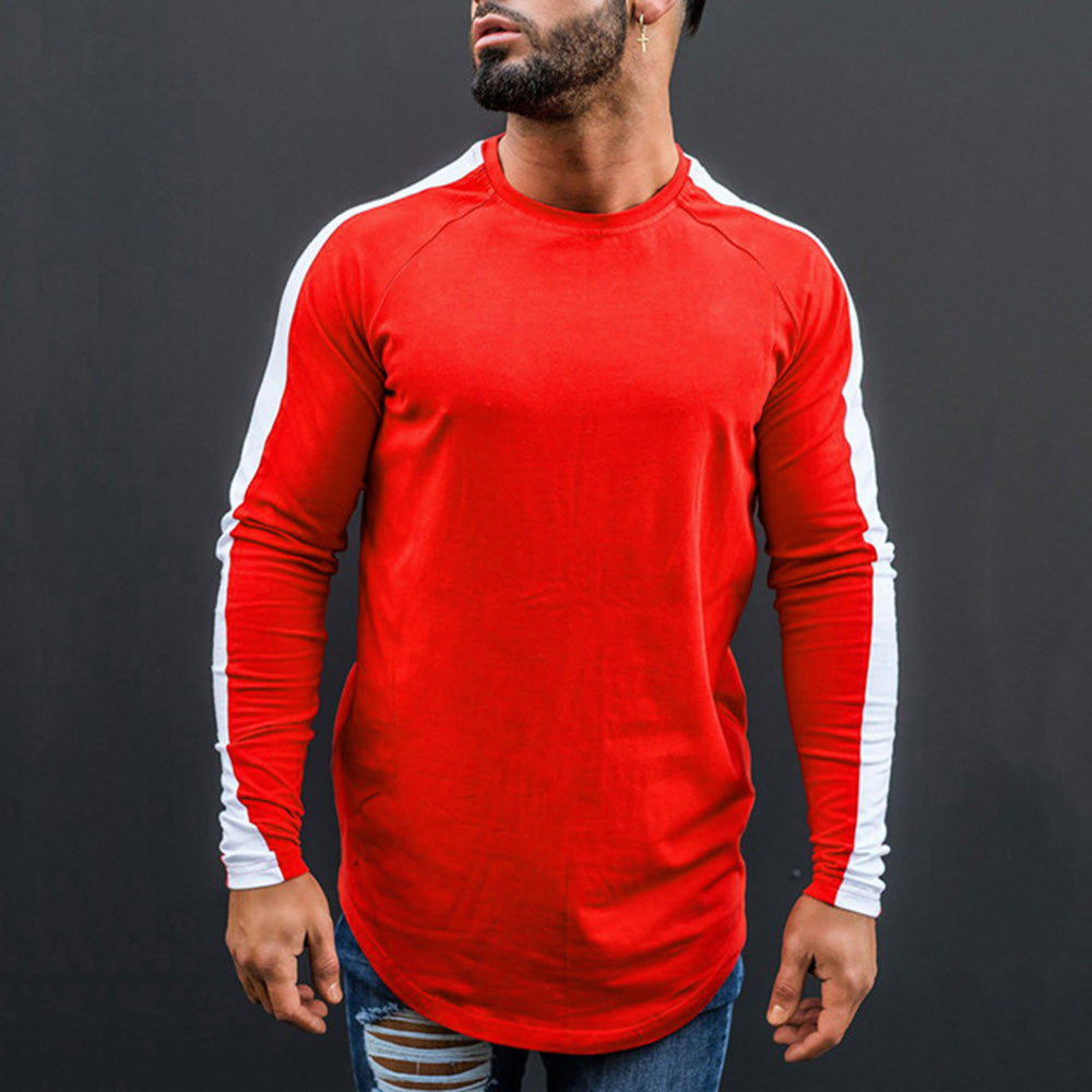 Round Neck Contrast Sports Men's Long Sleeve T-Shirt