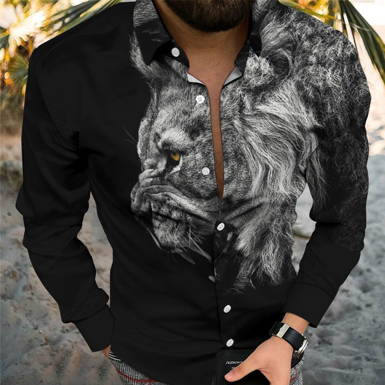 Personality Trend Animal Pattern Casual Beach Vacation Long Sleeve Shirt
