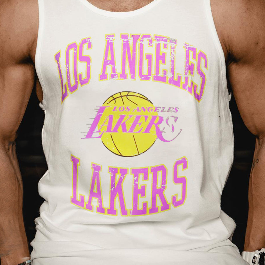 Alphabet Graphic Print Sports LAKERS Crew Neck Casual Tank Top