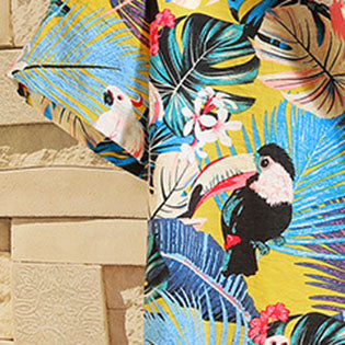 Hawaiian Botanical Bird Print Resort Style Beach Suit