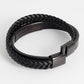 Men's Stainless Steel Woven Bracelet with Black Leather Cord and Leather