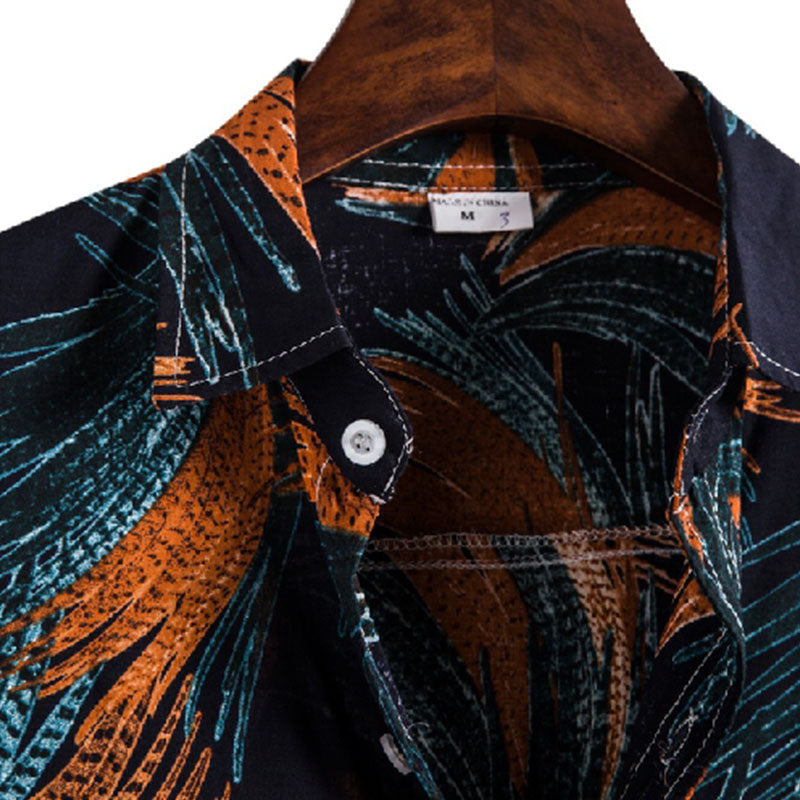 Cotton And Linen Printed Pocket Button-down Shirt
