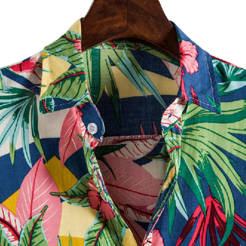 Cotton And Linen Printed Pocket Button-down Shirt