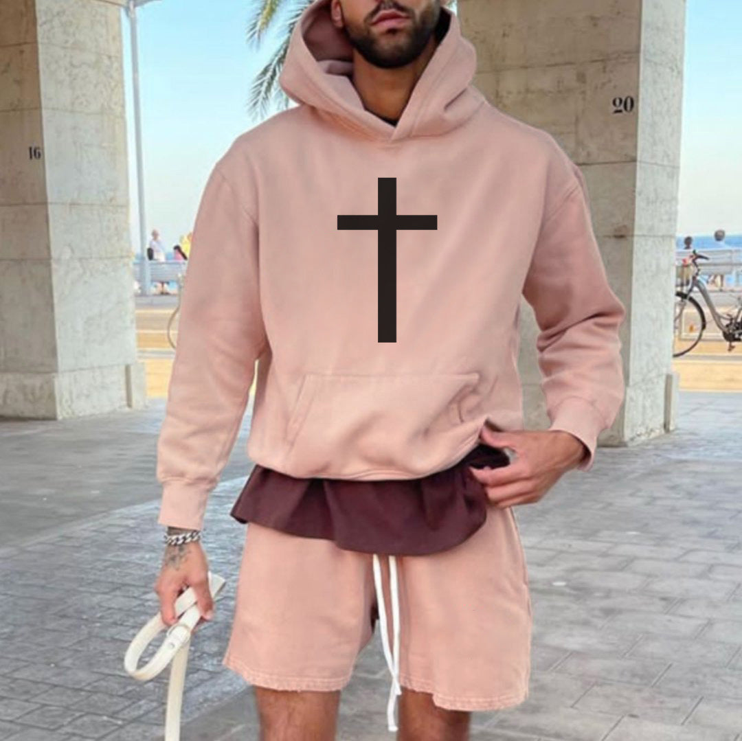 Men's Cross Printed Stylish Loose Fit Hoodies