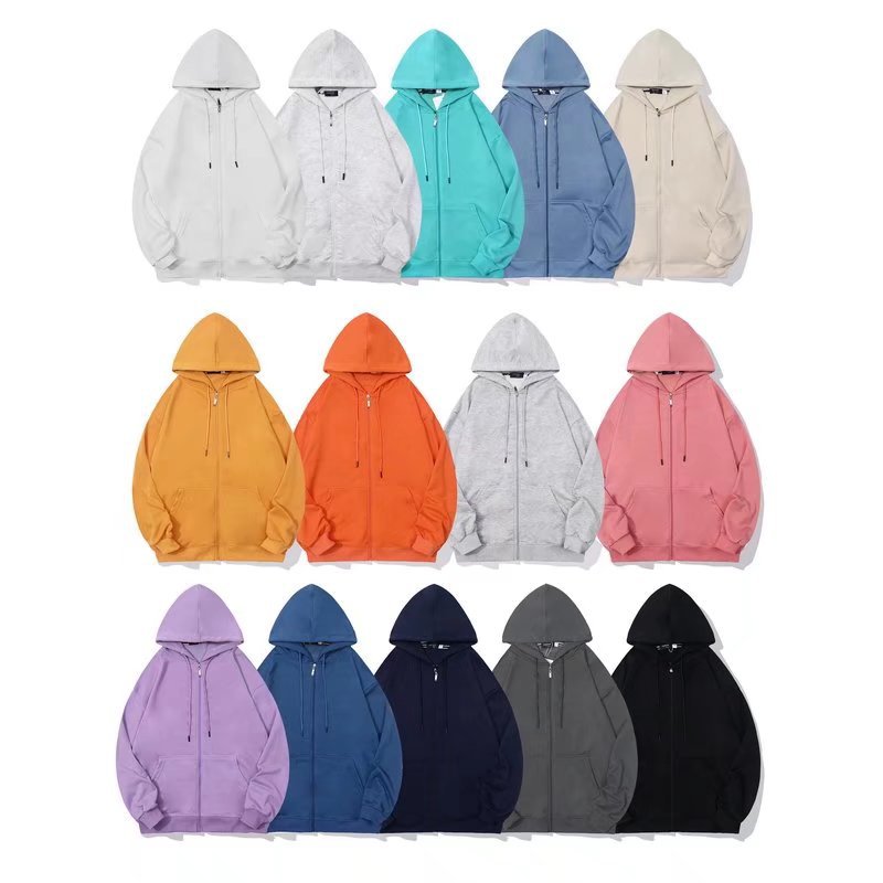 Men's Classic Streetwear Solid Color Zip Up Hoodies 300g