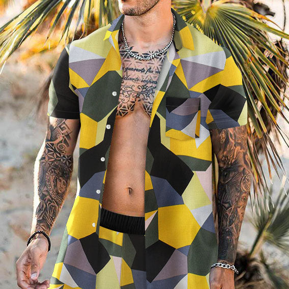 Geometric Print Casual Two-piece Suit
