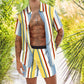 Fashion Personality Trend Stripe Print Hawaiian Vacation Two-Piece Set