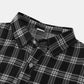 Black Fashion Plaid Print Lapel Button Short Sleeve Shirt