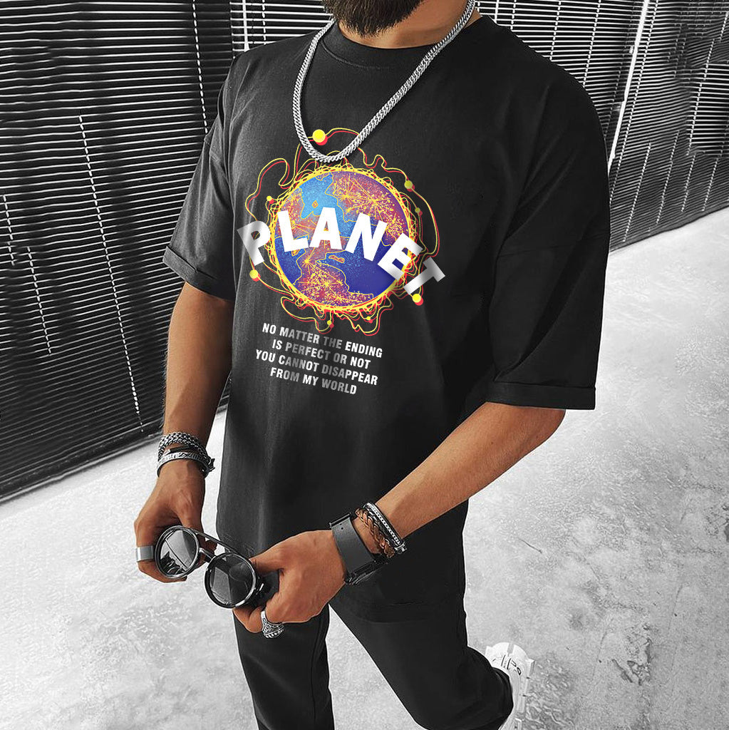 PLANTE Letter Graphic Print Loose Short Sleeve Men's T-Shirt