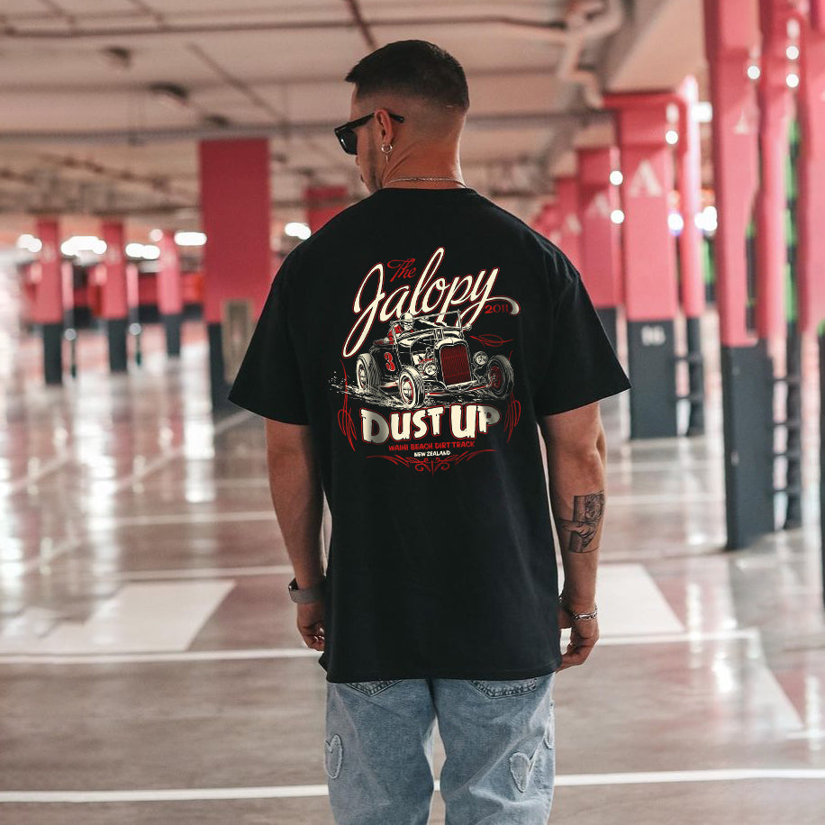 Car Alphabet Graphic Print Casual Loose Short Sleeve Men's T-Shirt