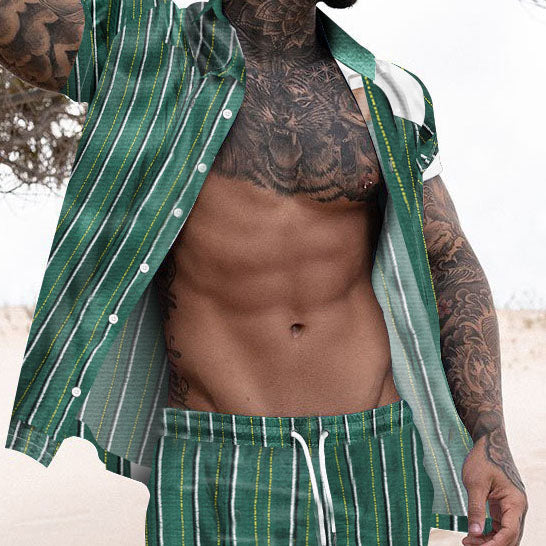 Striped Print Fashion Casual Vacation Two-piece Suit