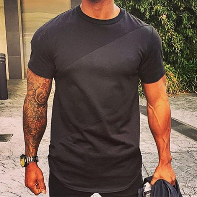 Plain Sports Knitted Irregular Panel Short-sleeved T-shirt