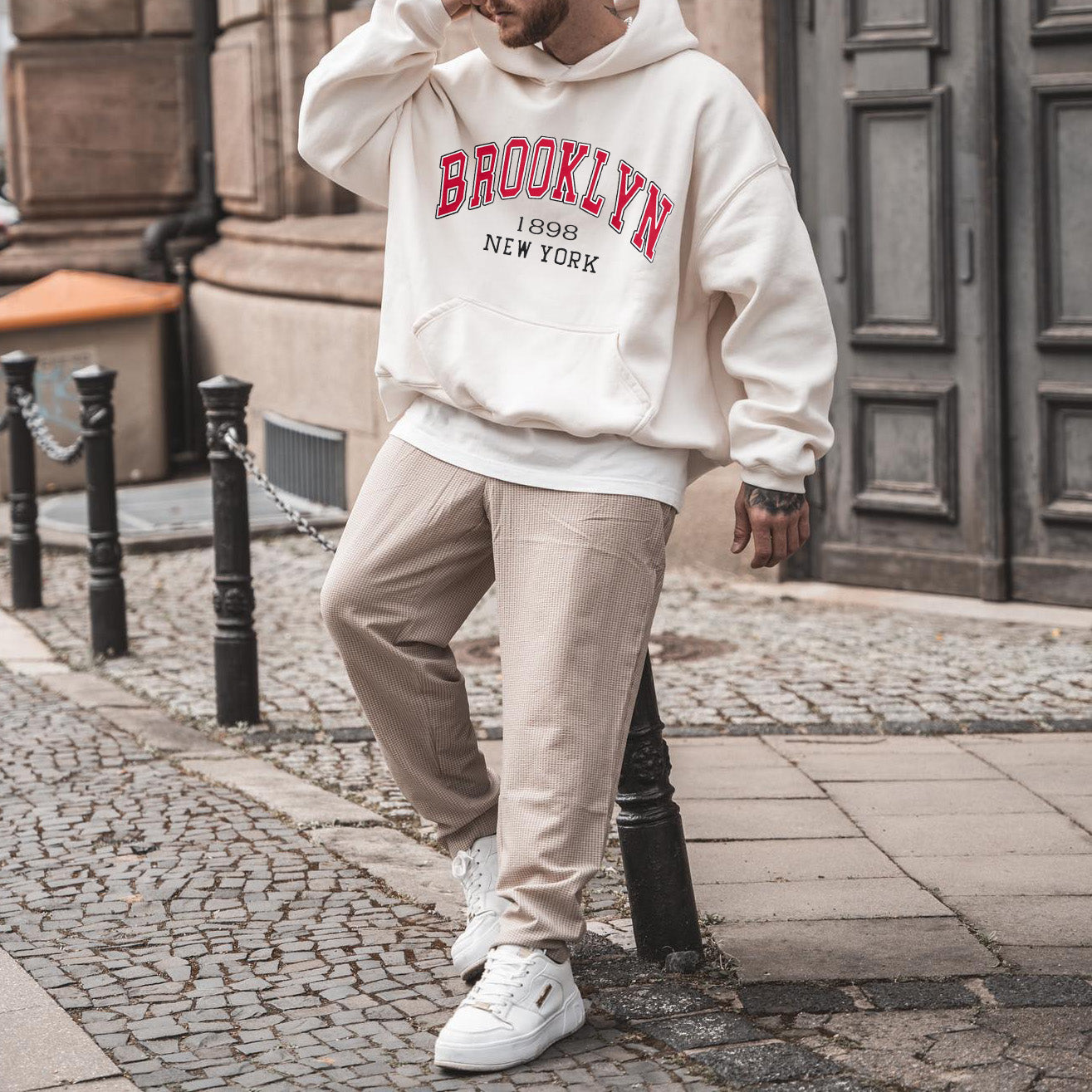 BROOKLYN Alphabet Graphic Print Men's Oversize Street Style Hoodie