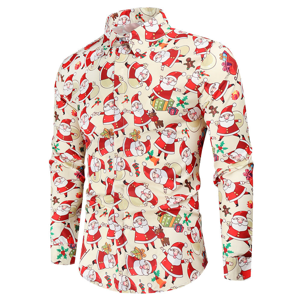 Santa Print Men's Long Sleeve Shirts