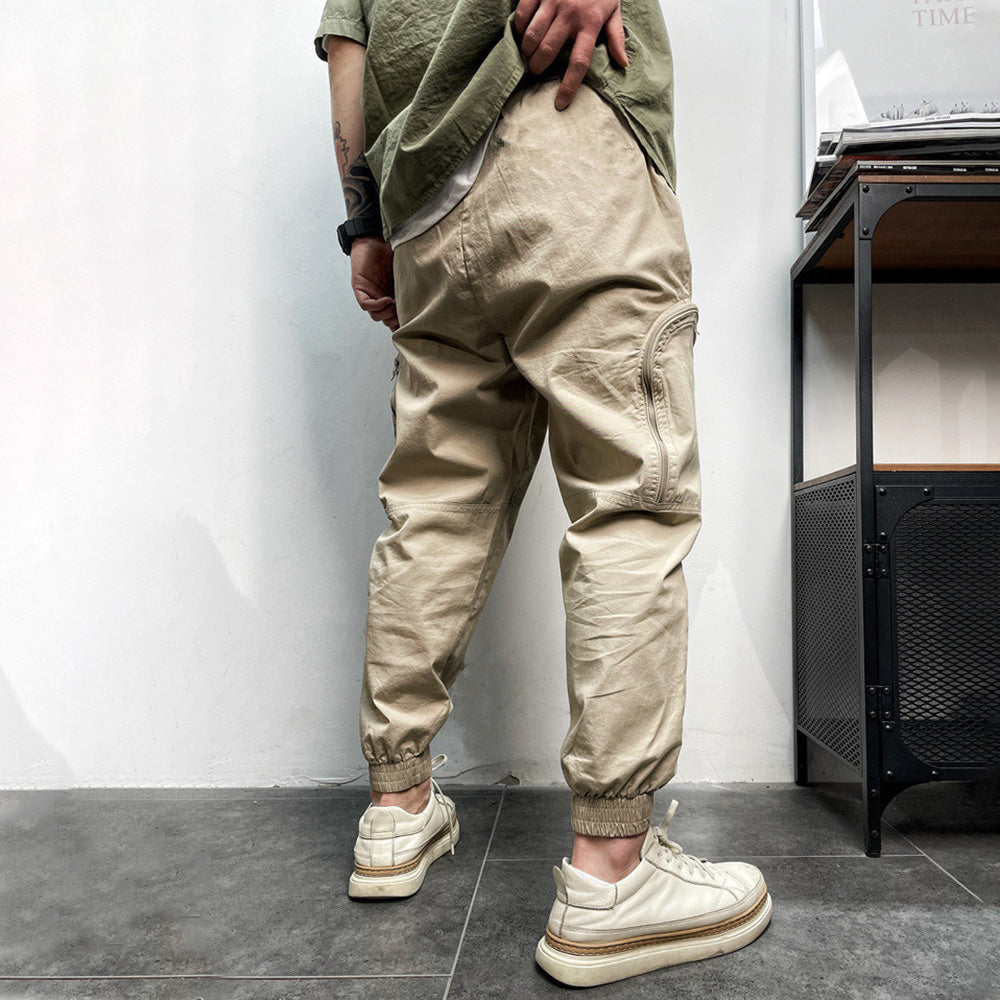 Hip Hop Elastic Waist Zip Big Pocket Cargo Pants Lounge Pants