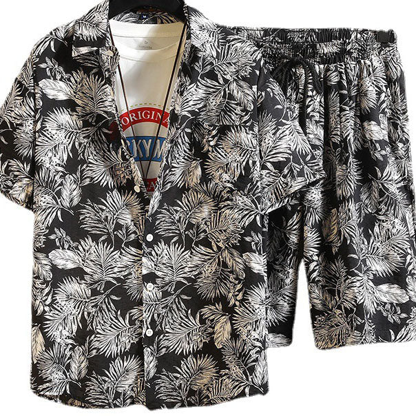 Hawaiian Plant Print Resort Style Beach Suit