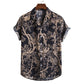 Cotton And Linen Printed Pocket Button-down Shirt