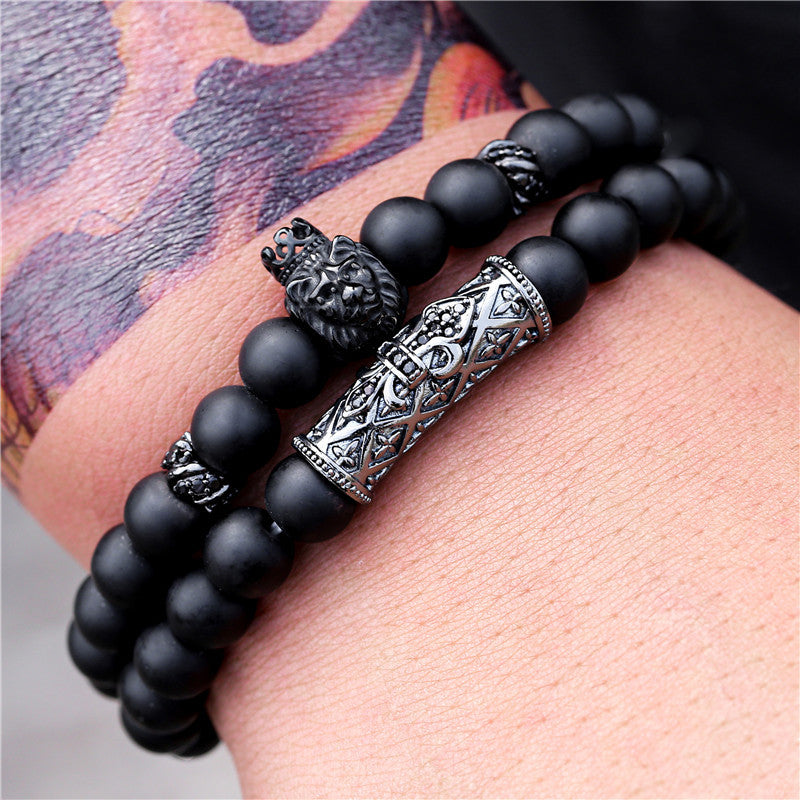 Fashion Men's Black Scrub Lion Head Stretch Bracelet