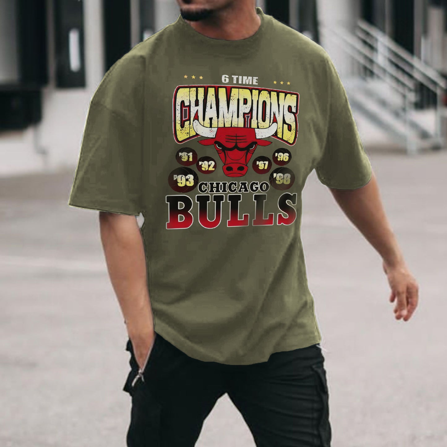 Bulls Print Men's Crew Neck T-Shirt