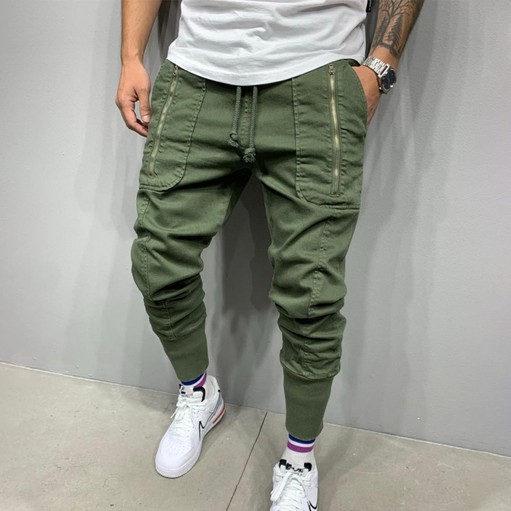 Casual Zip Pocket Lace-up Panel Sports Cargo Trousers