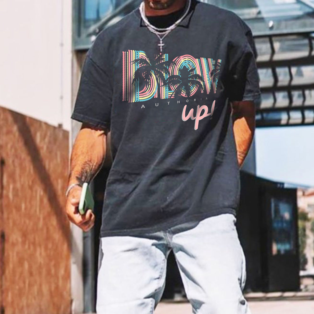 Casual Beach Vacation Graphic Print Crew Neck Men's T-Shirt