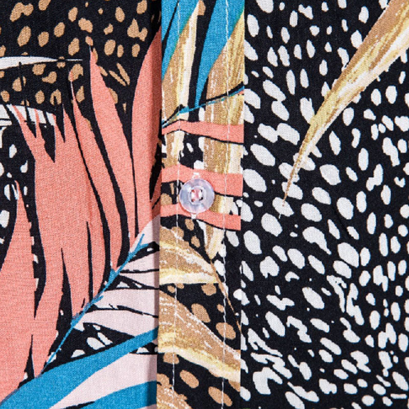 Cotton And Linen Printed Pocket Button-down Shirt