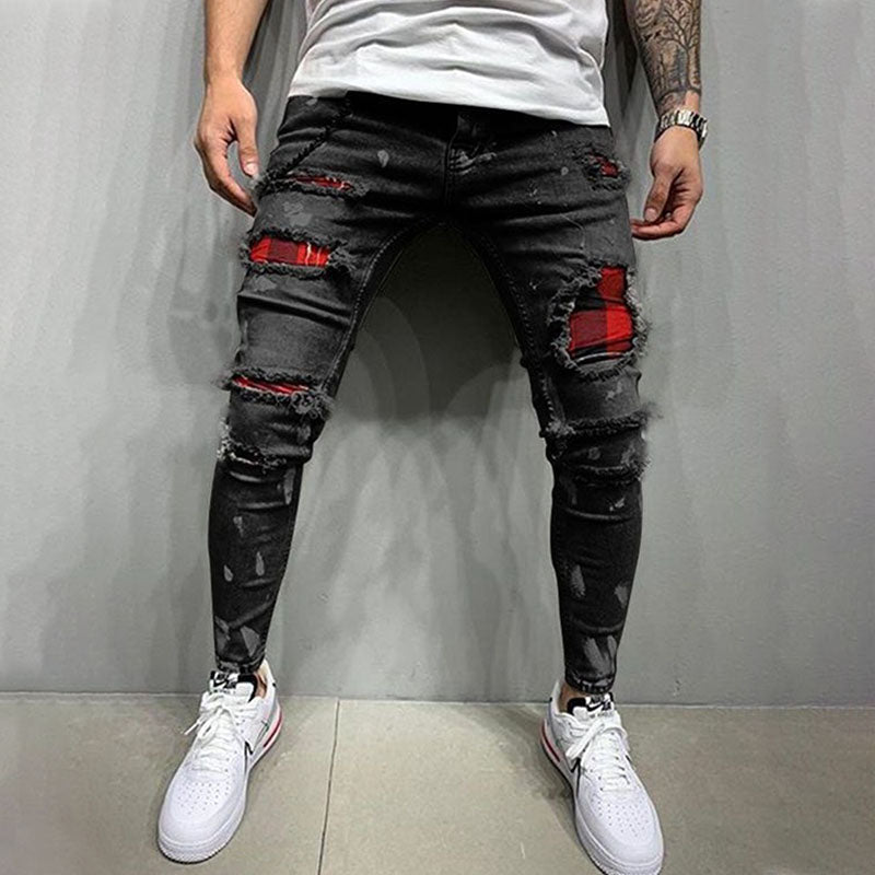 Wool Ripped Patch Denim Pants