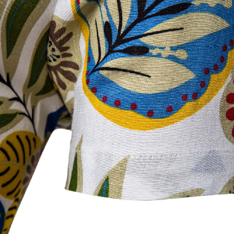 Cotton And Linen Printed Pocket Button-down Shirt
