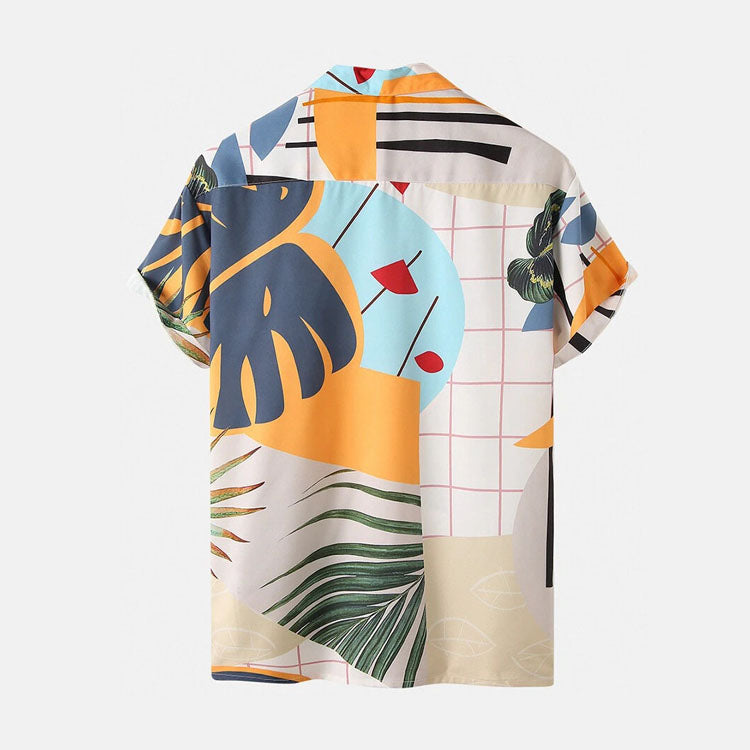 Casual Loose Beachwear Leaf Print Short Sleeve Shorts Hawaiian Vacation Two-Piece Set