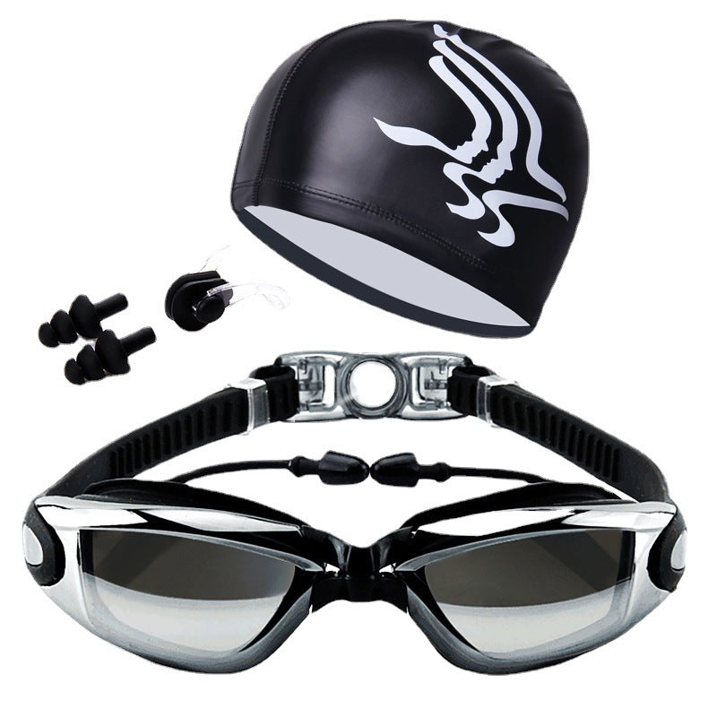 Swimming goggles, Swimming Cap, Nose Clip, Earplugs, Four-piece Set