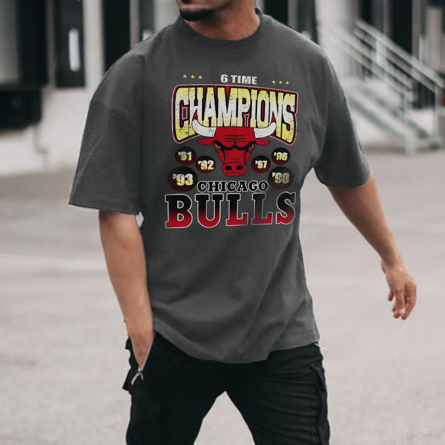 Bulls Print Men's Crew Neck T-Shirt
