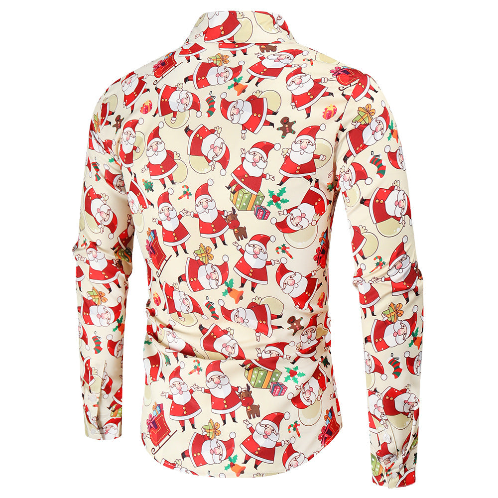 Santa Print Men's Long Sleeve Shirts