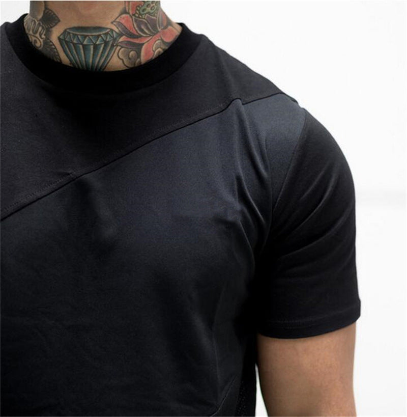 Plain Sports Knitted Irregular Panel Short-sleeved T-shirt