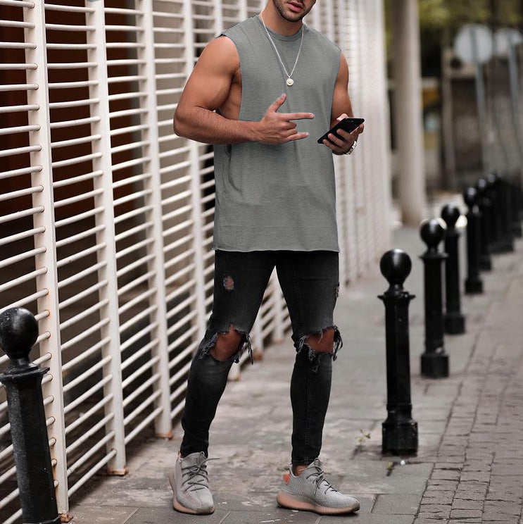 Plain Loose Sports Casual Round Neck Men's Tank Top