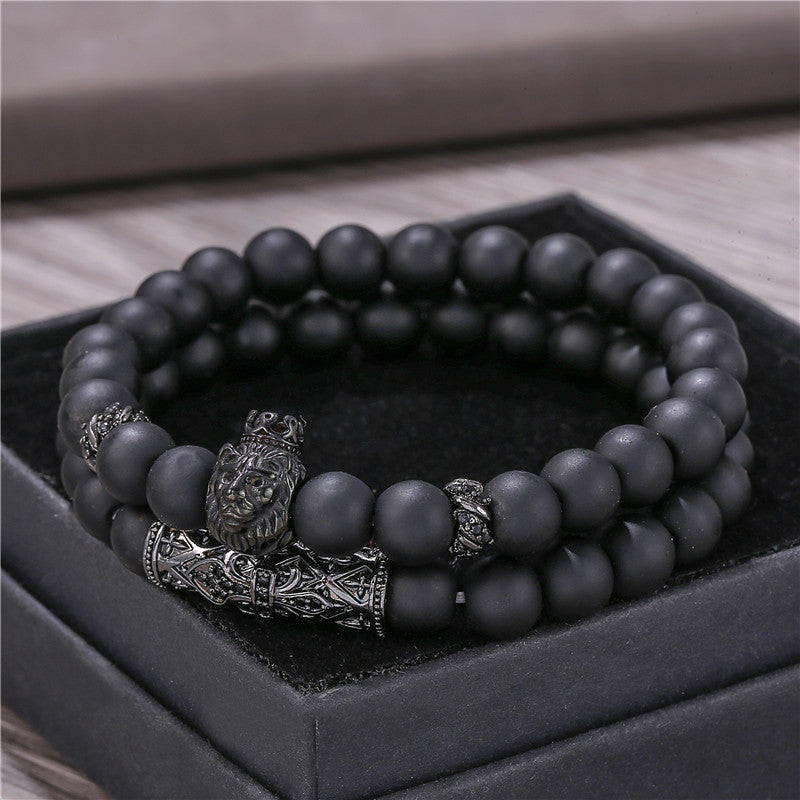 Fashion Men's Black Scrub Lion Head Stretch Bracelet