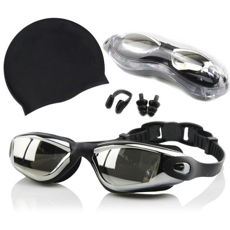 Swimming goggles, Swimming Cap, Nose Clip, Earplugs, Four-piece Set