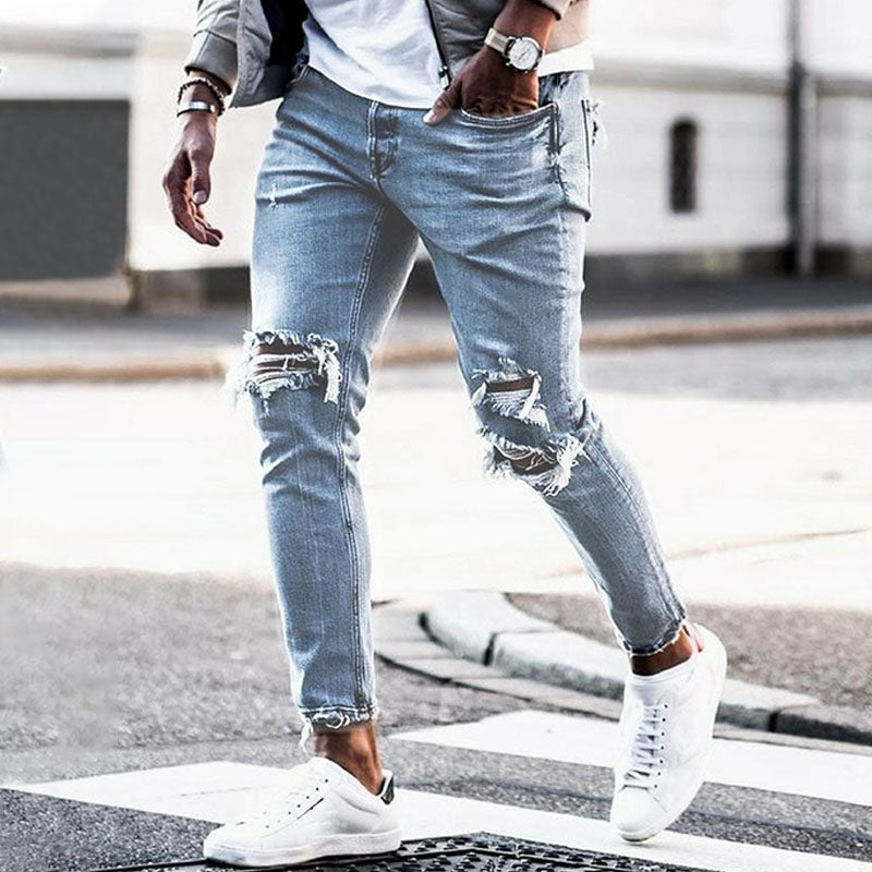 Wool Ripped Patch Denim Pants