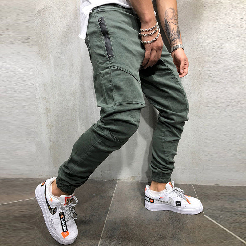 Casual Zip Pocket Lace-up Panelled Sport Cargo Pants