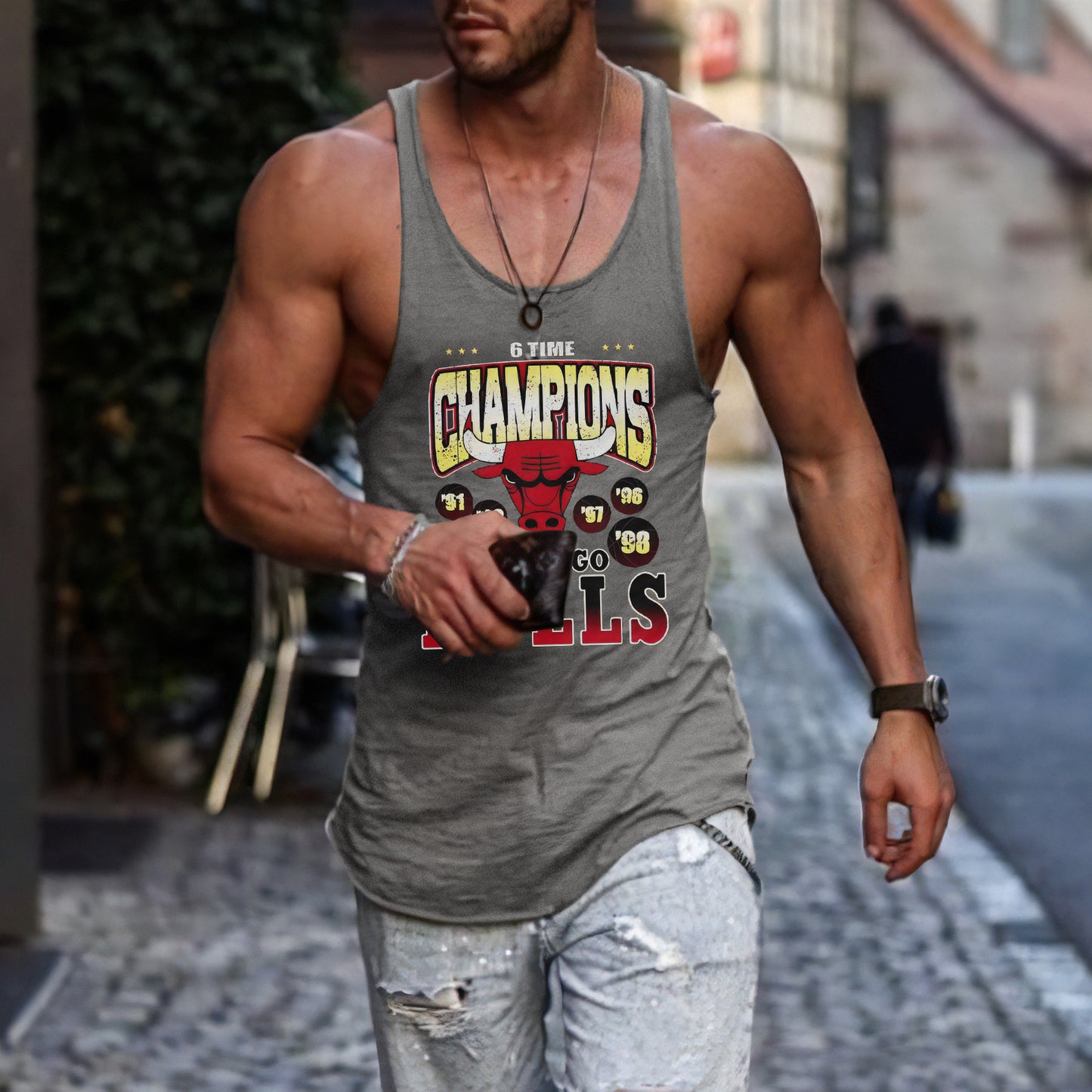 Bull Graphic Print Loose Athleisure Men's Tank Top