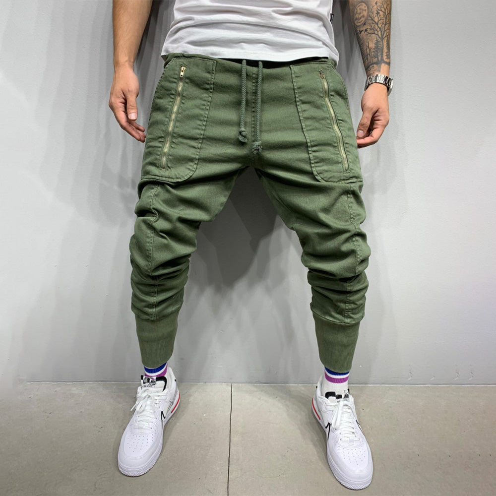 Casual Zip Pocket Lace-up Panel Sports Cargo Trousers