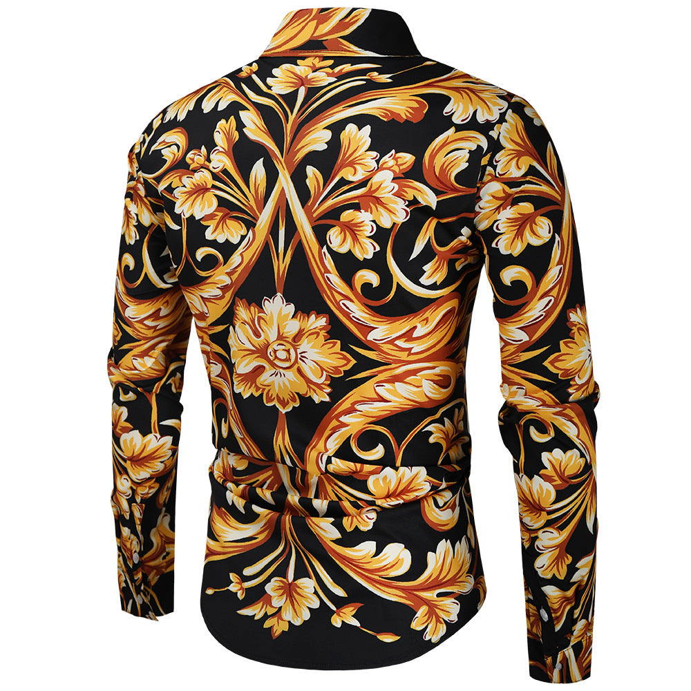 Men's Luxury Floral Print Button Down Long Sleeve Shirts