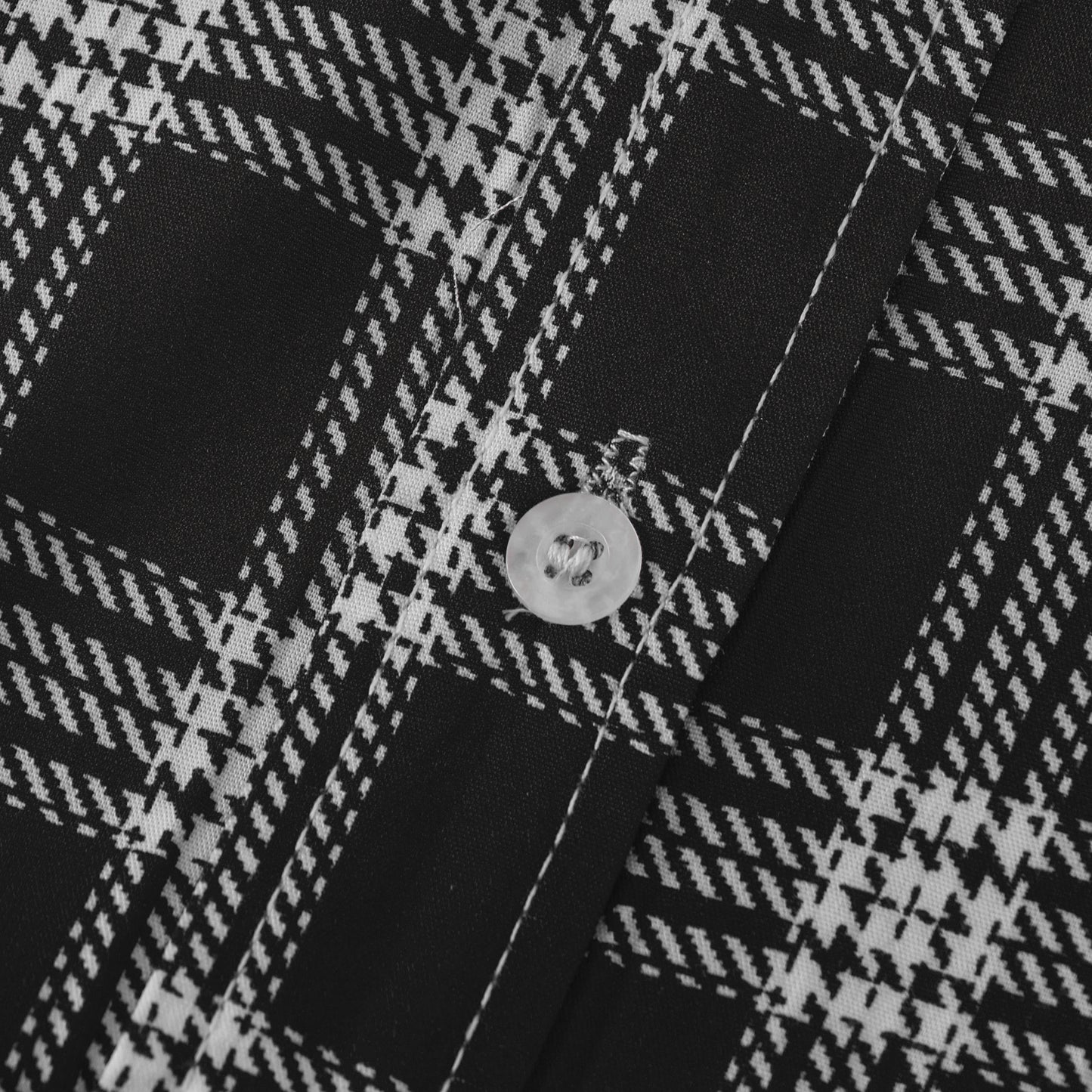 Black Fashion Plaid Print Lapel Button Short Sleeve Shirt